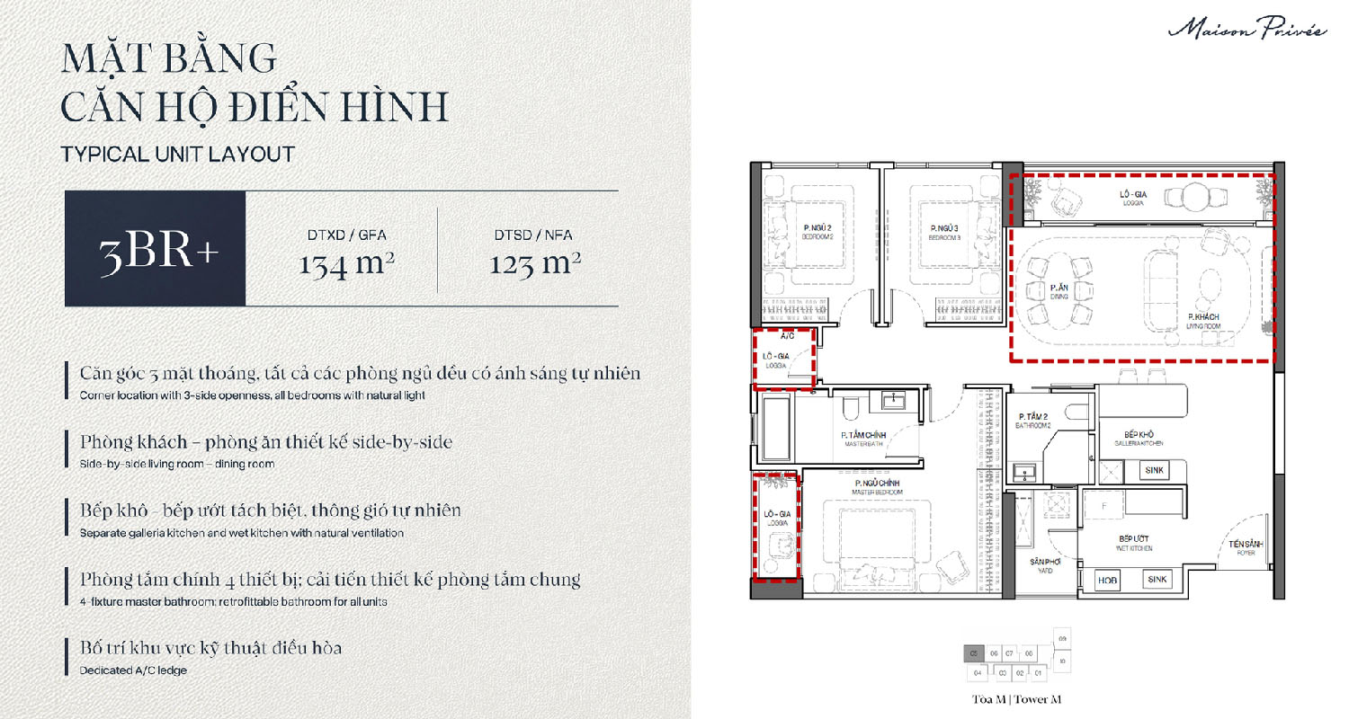Căn hộ 3 phòng ngủ+